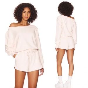 Spiritual Gangster Sherpa Off Shoulder Women’s Romper Pink Shorts